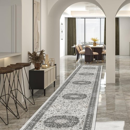 Hallway Washable Runner Rug - Vintage Soft Non-Slip Indoor Carpet for Entryway | 2'6''x14'', Grey