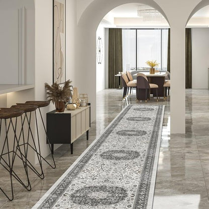 Hallway Washable Runner Rug - Vintage Soft Non-Slip Indoor Carpet for Entryway | 2'6''x14'', Grey