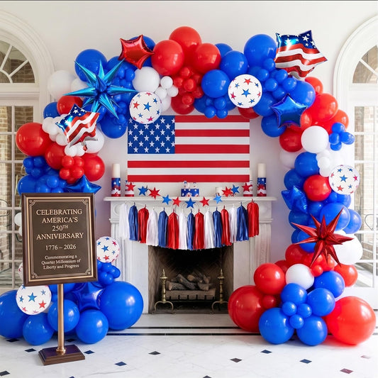 Patriotic Balloon Garland Arch Kit - Red, White & Blue Star Print & Flag Foil Balloons for 4th of July & Memorial Day Decor