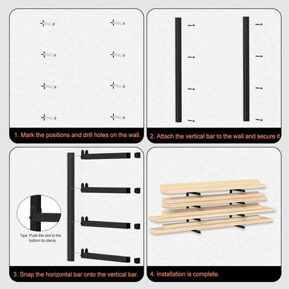 Mapleway 4-Pack Lumber Storage Rack - 4-Level Metal Wall Mount Wood Organizer for Garage & Workshop