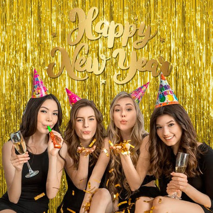 Gold Fringe Curtain Backdrop by [Brand Name] - 10 Pack Tinsel Streamers for Parties & Events | Perfect for Birthdays, Christmas, & Graduations