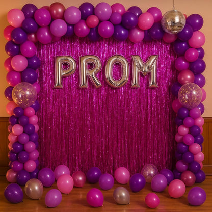 Voircoloria Pink Foil Fringe Backdrop Curtains - 3 Pack Tinsel Streamers for Parties & Events | 3.3x8.2 Feet