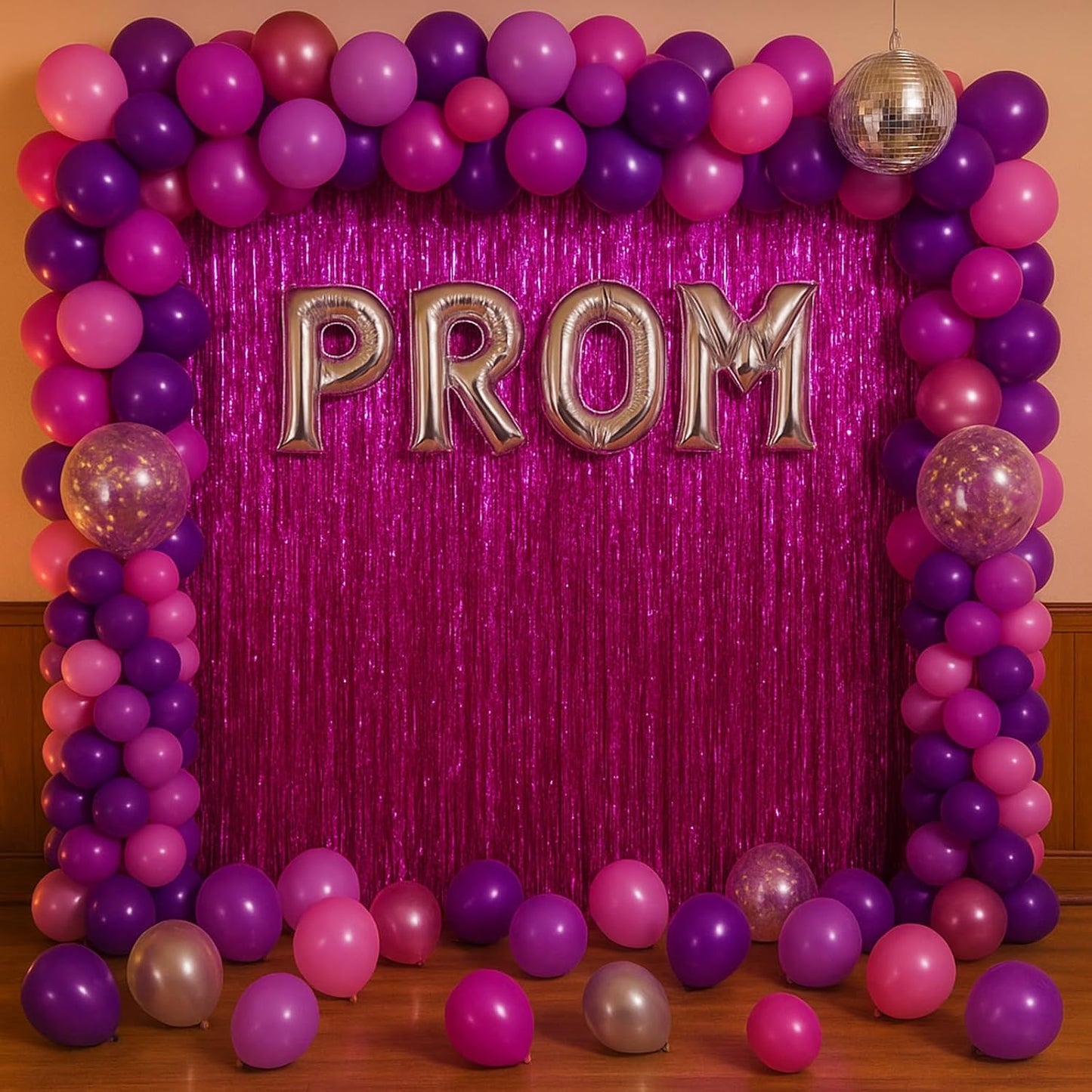 Voircoloria Pink Foil Fringe Backdrop Curtains - 4 Pack Tinsel Streamers for Parties & Events