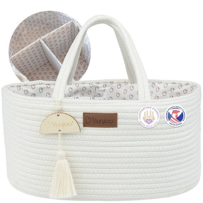Yunioo Baby Diaper Caddy Organizer, Portable Nursery Storage Basket with Sturdy Handle Diaper Caddy Basket, Car Caddy for Diapers and Baby Wipes, Newborn Essentials