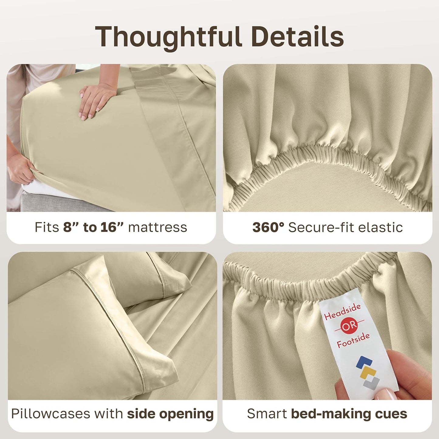 California Design Den Soft 100% Cotton Bed Sheets - Award-Winning 400 TC Full Set, Silky Smooth & Breathable - Beige
