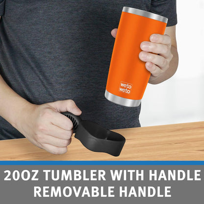 WETOWETO 20oz Stainless Steel Tumbler - Vacuum Insulated Travel Mug with 2 Lids & Straws | Orange