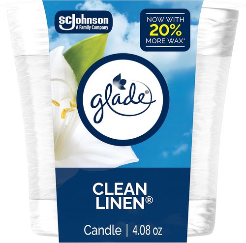 Glade Scented Candle Jar - Clean Linen Air Freshener with Essential Oils | 4.08 Oz