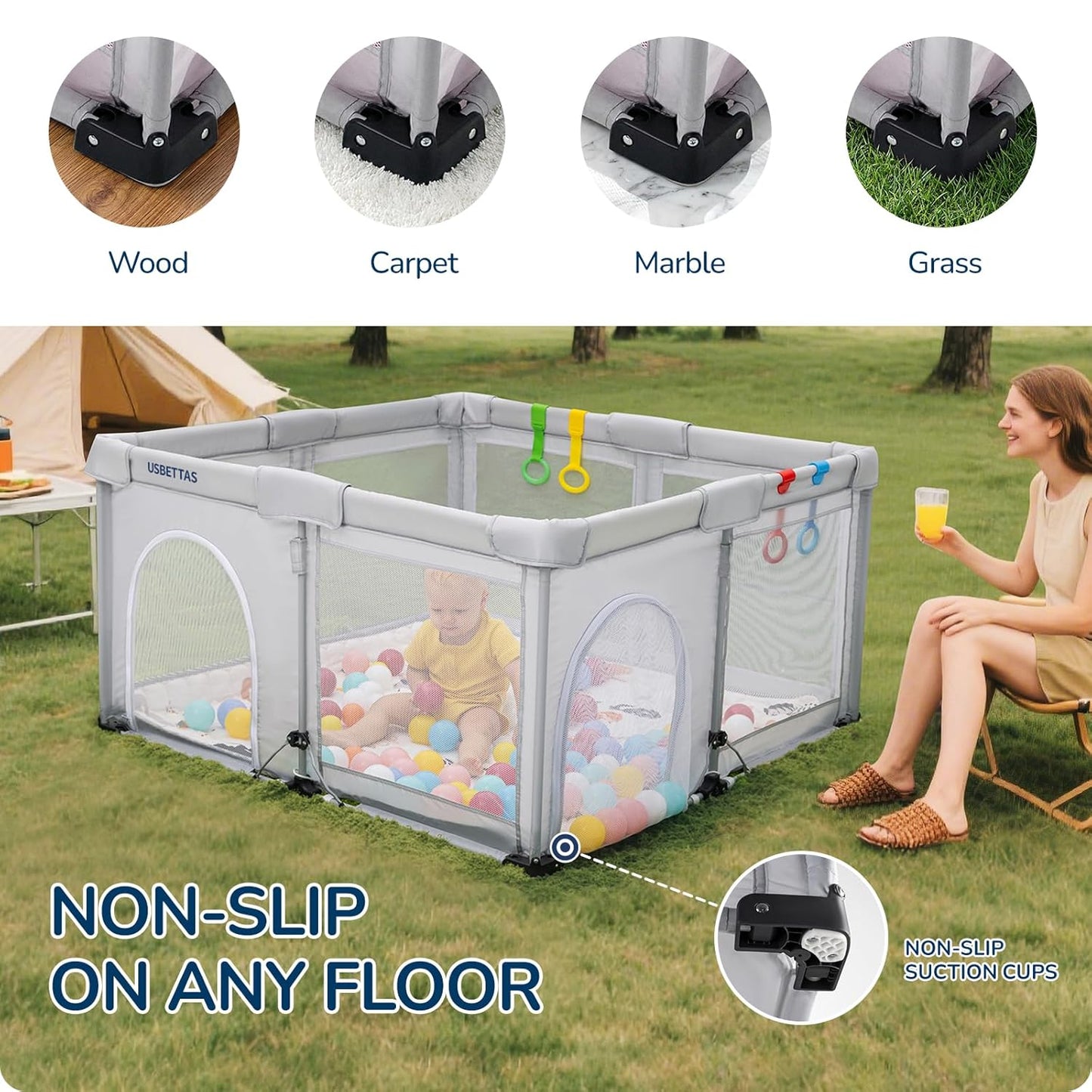 Skiennix Foldable Baby Playpen - Lightweight Portable Design with Quick 1-Minute Setup | 50"x50" Light Gray Safety Yard for Babies & Toddlers