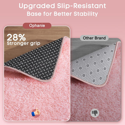 Ophanie Pink Area Rug - Fluffy Fuzzy Shag Carpet for Kids | Soft Plush 5x8 Bedroom Decor