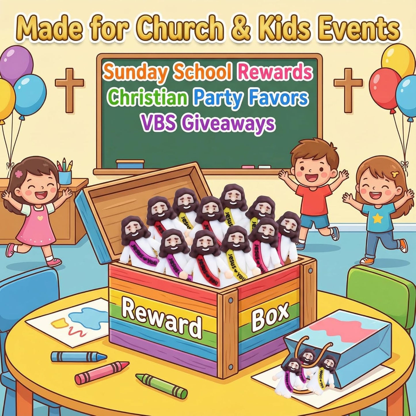 Mini Jesus Figurines by [Brand Name] - 200PCS Colorful Religious Toys for Easter Egg Stuffers & Gifts
