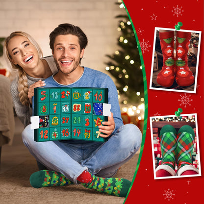 MOVINPE Advent Calendar Socks - 24 Pairs of Funny Christmas Crew Socks for Adults | Warm Cotton Countdown Gifts