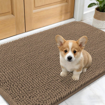 OLANLY Dog Door Mat - Absorbent Non-Slip Chenille Mat for Muddy Paws | 24x16 Tan Indoor Entryway Carpet