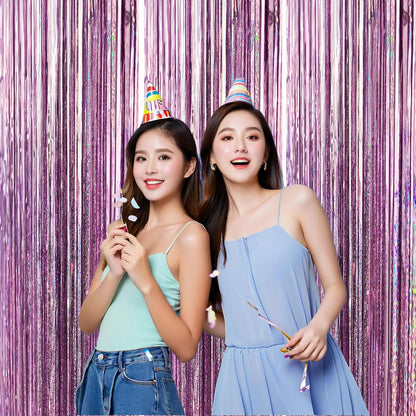 Skiennix Foil Curtain Backdrop - 3 Pack Tinsel Fringe Curtains for Parties & Events | 3.3x6.6 ft Pink