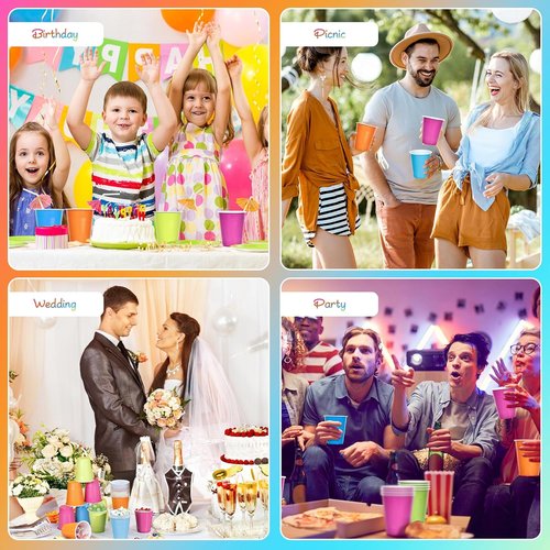 KesaPlan 100PCS Colorful 18 oz Plastic Cups - Disposable Rainbow Drinking Cups for Parties