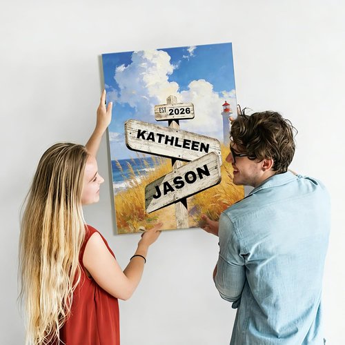 Crossroads Personalized Canvas Print - Custom Name & Date Wall Art for Couples | Perfect Valentine's Day Gift, 8x12