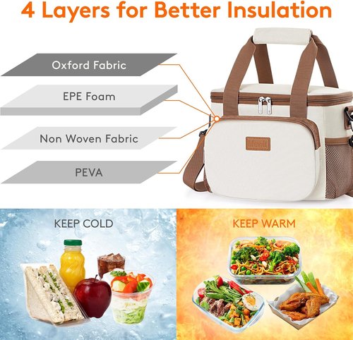 Lifewit Insulated Lunch Bag - Medium Soft Cooler Tote for Adults | Beige, 12-Can Capacity (9L)