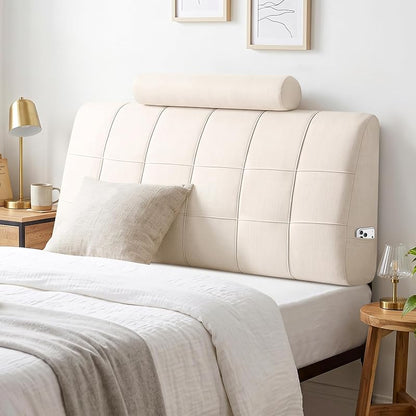 Twin Headboard with Headrest - Memory Foam Upholstered Beig e Twin