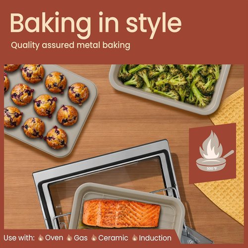 Bakken Nonstick Carbon Steel Bakeware Set - 4-Piece Space-Saving & Dishwasher Safe | White Marble, Oven Safe Up To 450°F