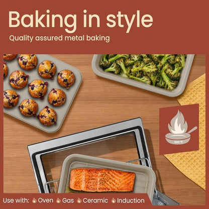 Bakken Nonstick Carbon Steel Bakeware Set - 4-Piece Space-Saving & Dishwasher Safe | White Marble, Oven Safe Up To 450°F