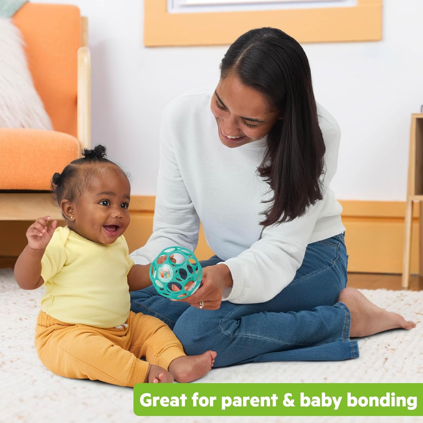 Bright Starts Oball Rattle - Easy-Grasp BPA-Free Infant Toy in Teal | 4 Inches, Newborn+