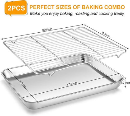 Homikit Baking Half Sheet - Stainless Steel Cookie Sheet with Rack | 18" x 13" Nonstick Oven Tray