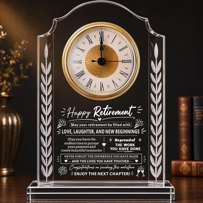 Retirement Gift - Crystal Clock Plaque for Women and Men - Variation: Retirement Gift
