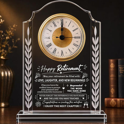 Retirement Gift - Crystal Clock Plaque for Women and Men - Variation: Retirement Gift