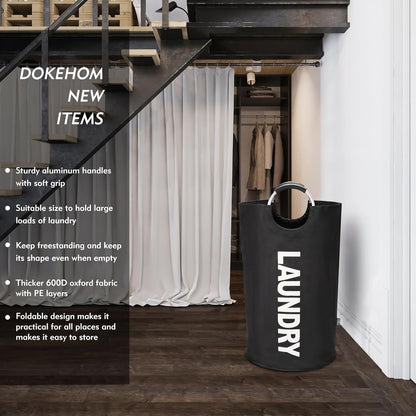 DOKEHOM 90L Large Laundry Basket - Collapsible Freestanding Hamper in Black for Easy Storage