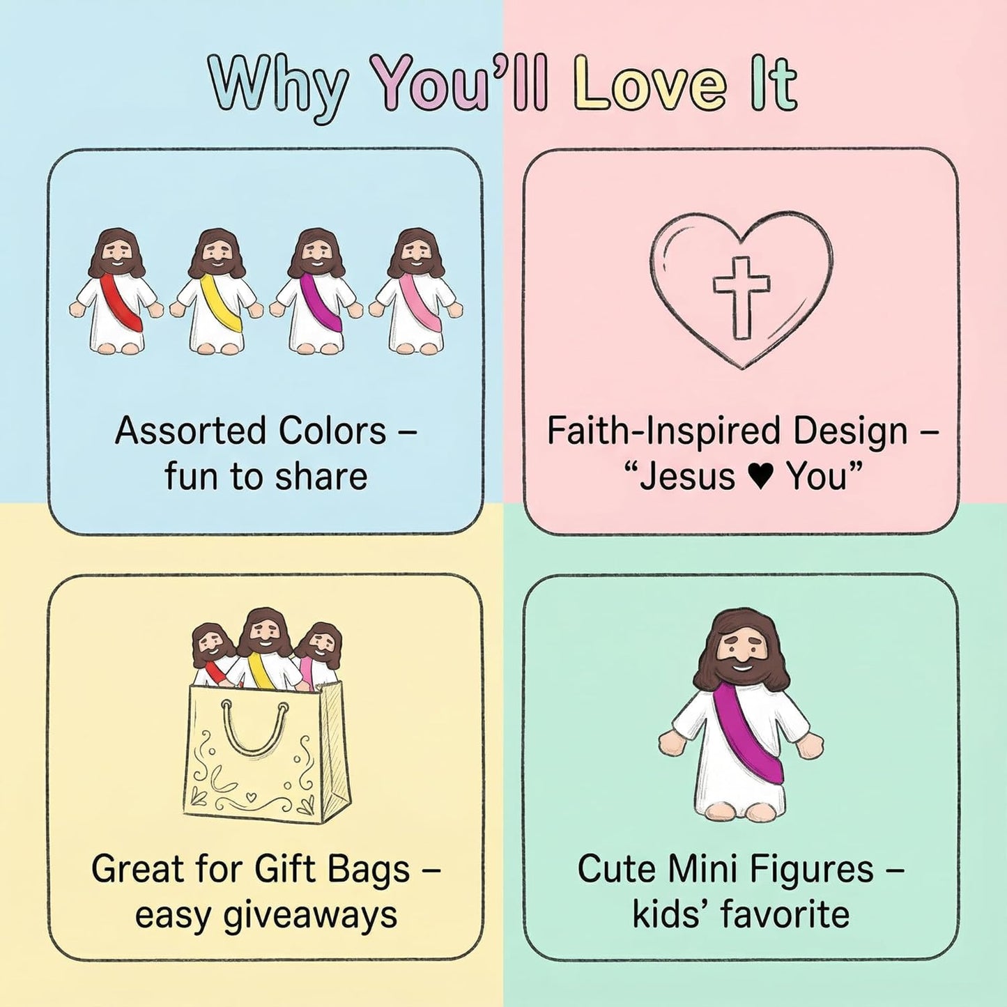 Mini Jesus Figurines by [Brand Name] - 200PCS Colorful Religious Toys for Easter Egg Stuffers & Gifts