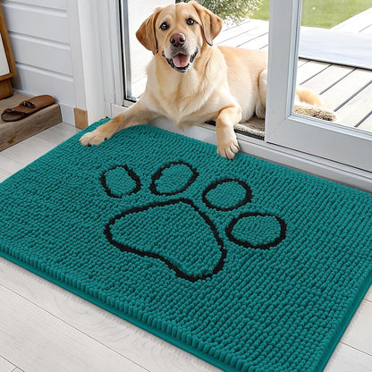 OLANLY Dog Door Mat - Absorbent Non-Slip Mud Mat for Muddy Paws | 36x24 Paw Print Design in Lake Blue