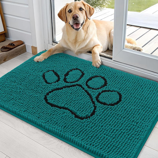OLANLY Dog Door Mat - Absorbent Non-Slip Mud Mat for Muddy Paws | 36x24 Paw Print Design in Lake Blue