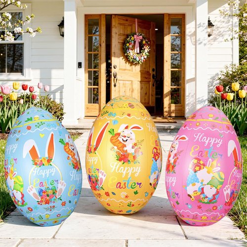 Inflatable Easter Eggs by [Brand Name] - 24 Inch Giant Colorful Decorations for Lawn & Garden
