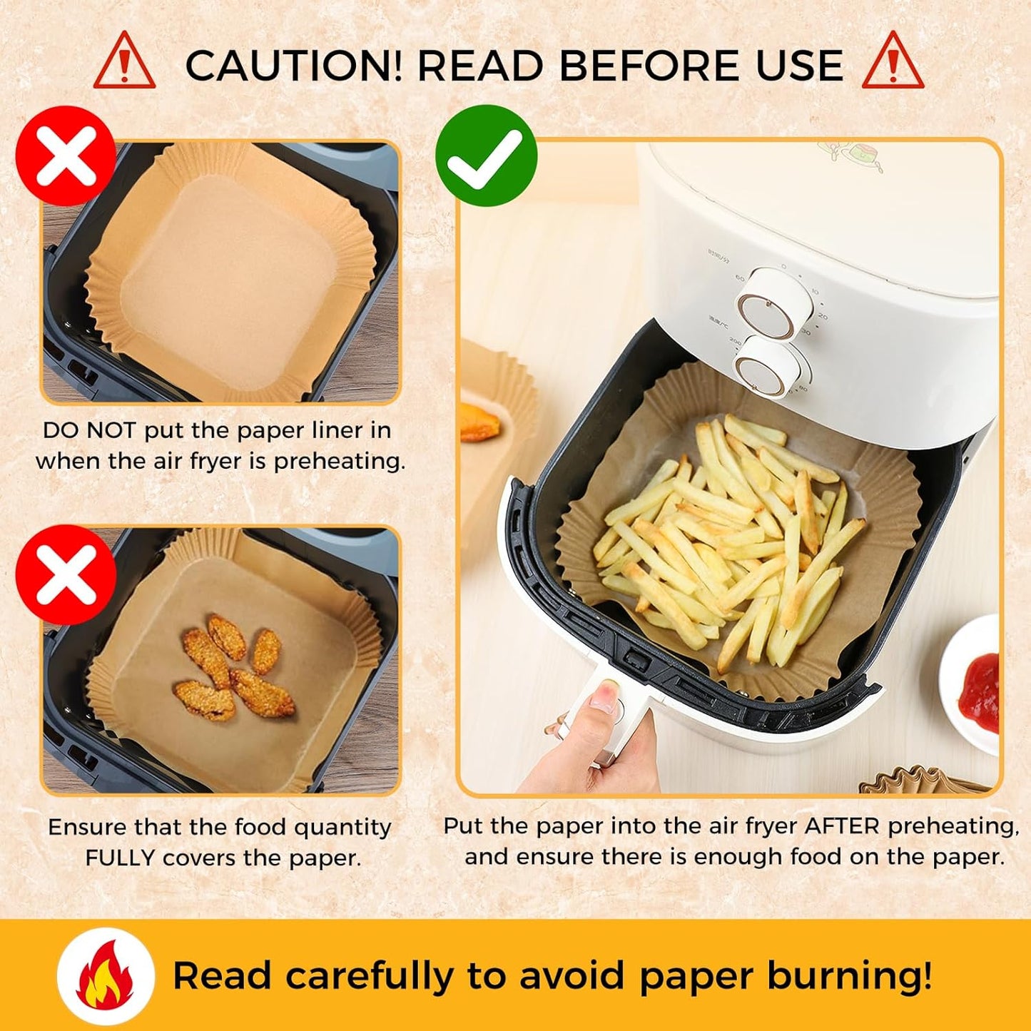 Air Fryer Liners - 100 Pcs Non-Stick Oilproof Parchment Paper for 1-3 QT Air Fryers | 4.7-Inch Square
