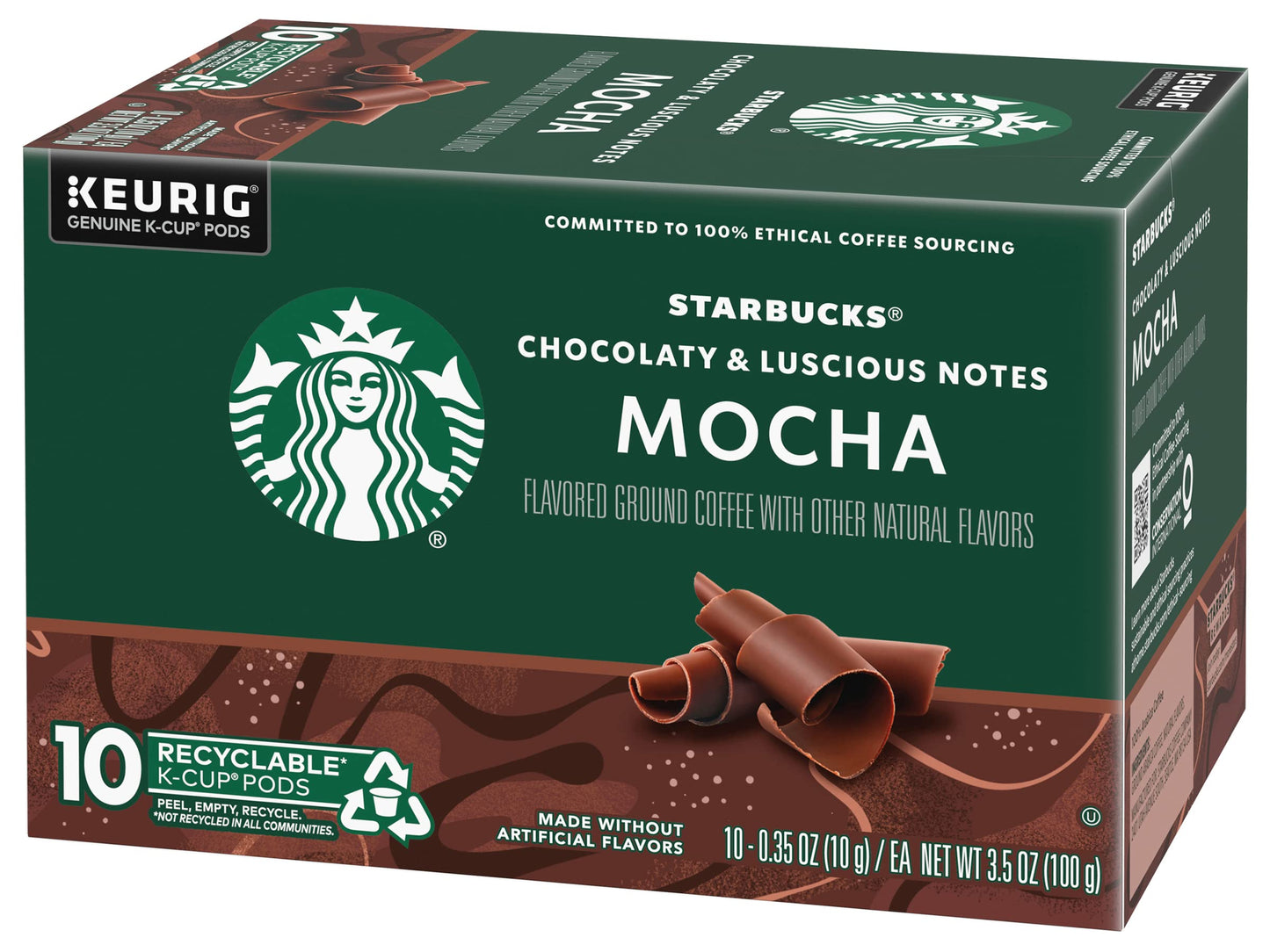 Starbucks Flavored Coffee K-Cup Pods, Mocha Flavored Coffee, Made without Artificial Flavors, Keurig Genuine K-Cup Pods, 10 CT K-Cups/Box (Pack of 1 Box)