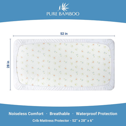 Pure Bamboo Bamboo Crib Mattress Protector - Waterproof, Breathable & Noiseless Cover | Fits 52x28x6 Inch Mattress