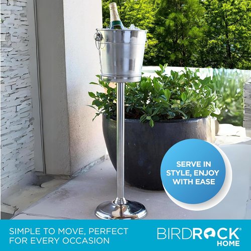 BIRDROCK HOME 18/8 Stainless Steel Champagne Bucket with Stand | Wine Chiller for Parties | 32in Free Standing Ice Holder | Outdoor Indoor Use