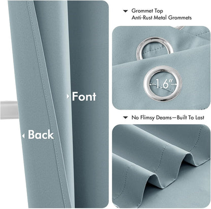 MIULEE Slate Blue Blackout Curtains - Thermal Insulated Room Darkening Drapes | 63 Inches Long, 2 Panels