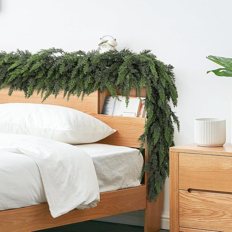 15 Ft Real Touch Cedar Garland - Greenery Mantel Decor, Flexible Branches, Farmhouse Christmas