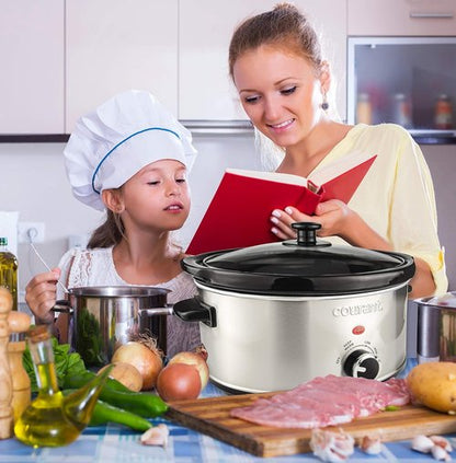 Courant Oval Slow Cooker - 3.5 Quart Dishwasher Safe Pot with Easy Options | Stainless Steel Finish
