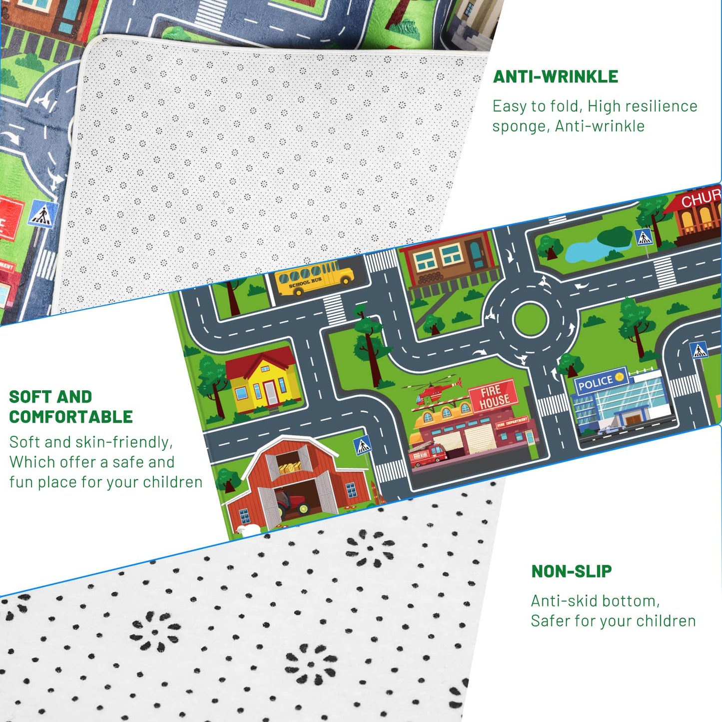 LTKOUGFAM Kids Carpet Playmat, Kids Play Rug for Playroom, Kids Car Mat Rug, Kids Play Rugs Town City Road Map Rug, Extra Large Boys Kids Car Track Play Rug Bedroom, Living Room, 59 X 39.4 Inch