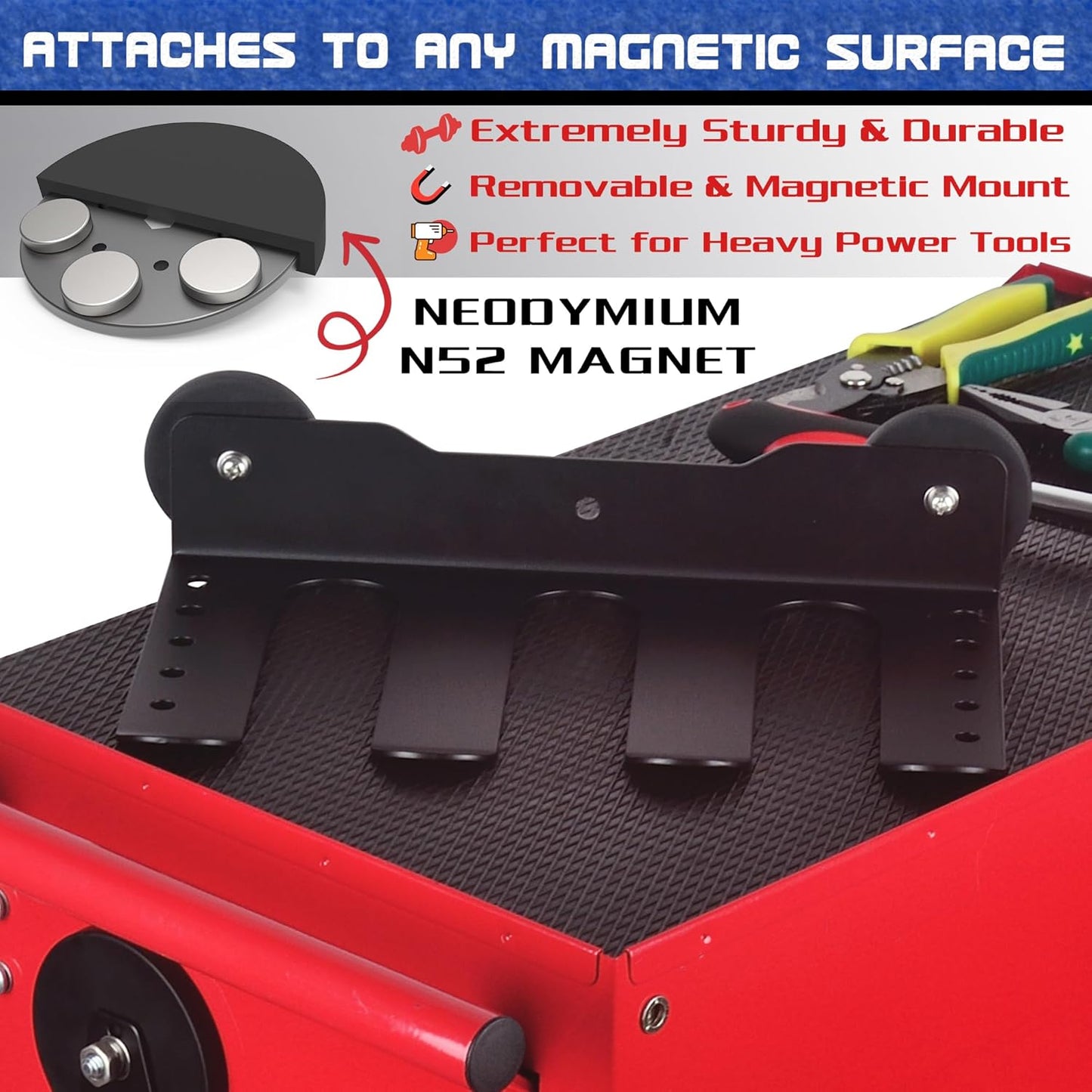ULIBERMAGNET Power Tool Organizer - Heavy Duty 3-Slot Wall Mount Rack with Screwdriver Holder | Ideal for Garage & Workshop