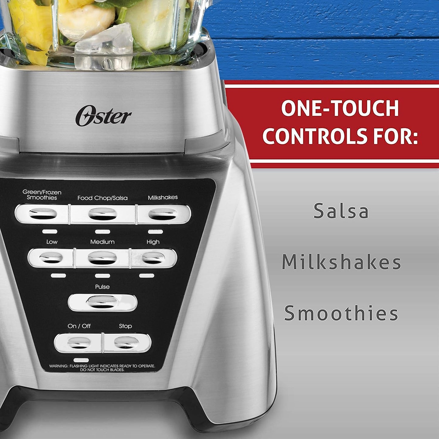 Oster Pro 1200 Blender - Smoothie Maker with Glass Jar & 24oz To-Go Cup | 7 Speeds, 1200W Power, Brushed Nickel