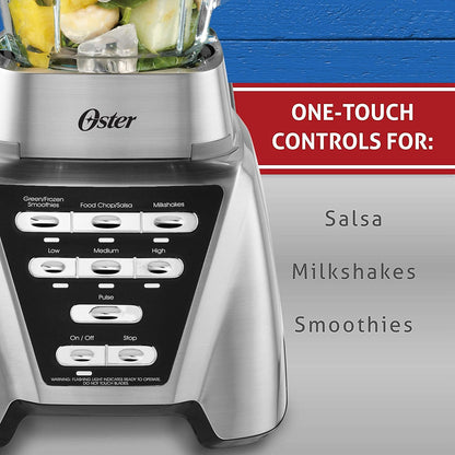 Oster Pro 1200 Blender - Smoothie Maker with Glass Jar & 24oz To-Go Cup | 7 Speeds, 1200W Power, Brushed Nickel