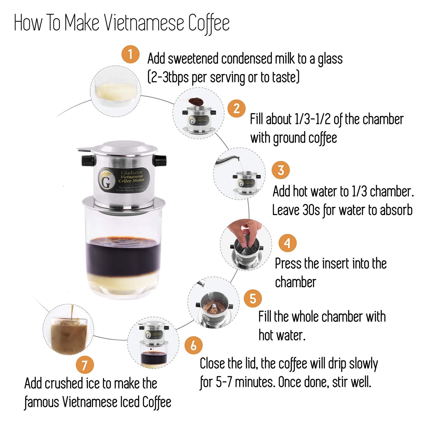 Vietnamese Coffee Maker Filter Set | French Press Style Coffee Filters | Pour Over Coffee Dripper | Portable Coffee Makers | Reusable Coffee Press (Large 15oz) (1)