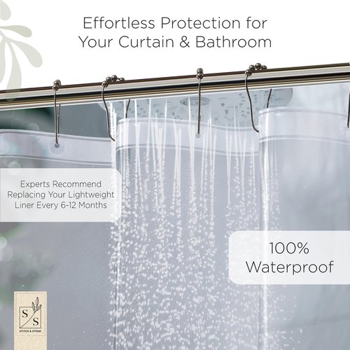 Stitch & Stone Shower Curtain Liner, Premium Lightweight Durable Waterproof 4g PEVA for Bathroom with Weighted Magnets, Standard Size 70" x 72" Clear 2 Pack