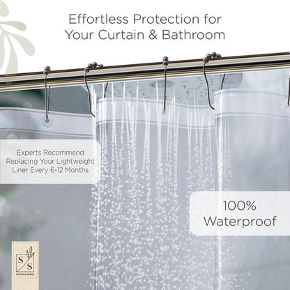 Stitch & Stone Shower Curtain Liner, Premium Lightweight Durable Waterproof 4g PEVA for Bathroom with Weighted Magnets, Standard Size 70" x 72" Clear 2 Pack