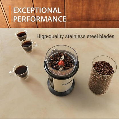 KRUPS Electric Blade Coffee Grinder - Adjustable Coarse to Fine Grind for Perfect Espresso | 1.6 Oz, Stainless Steel, Dishwasher Safe Bowl