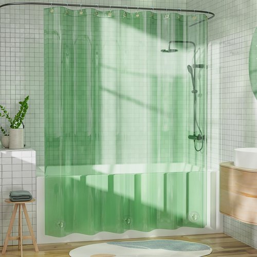 AmazerBath Heavy Duty Shower Curtain and Liner 2-in-1, 100% EVA Luxury Soft Clear Mint Green Shower Curtain Liner, 72x72 Plastic Weighted Shower Curtain, 12 Rustproof Grommets & 3 Heavyweight Stones