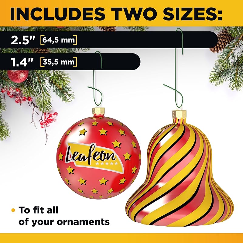 Leafeon 600 Green Ornament Hooks - Gold Finish Christmas Hangers for Tree Decorations (Variation: GREEN 600)
