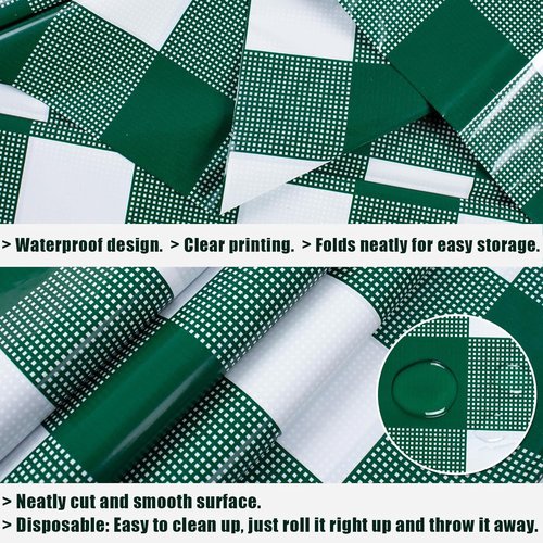 Green Plaid Tablecloths by [Brand Name] - Disposable 54 x 108 Inch Waterproof Rectangular Covers for BBQ & Parties